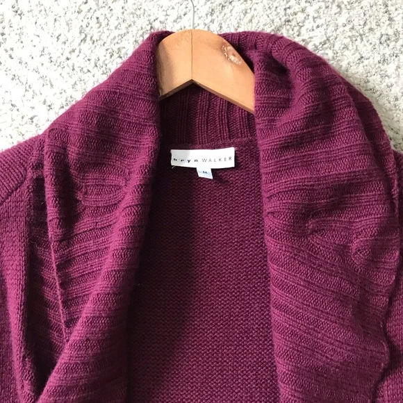 BRYN WALKER Cashmere + Angora Maroon Long Duster Cardigan Sz M - Picture 3 of 7